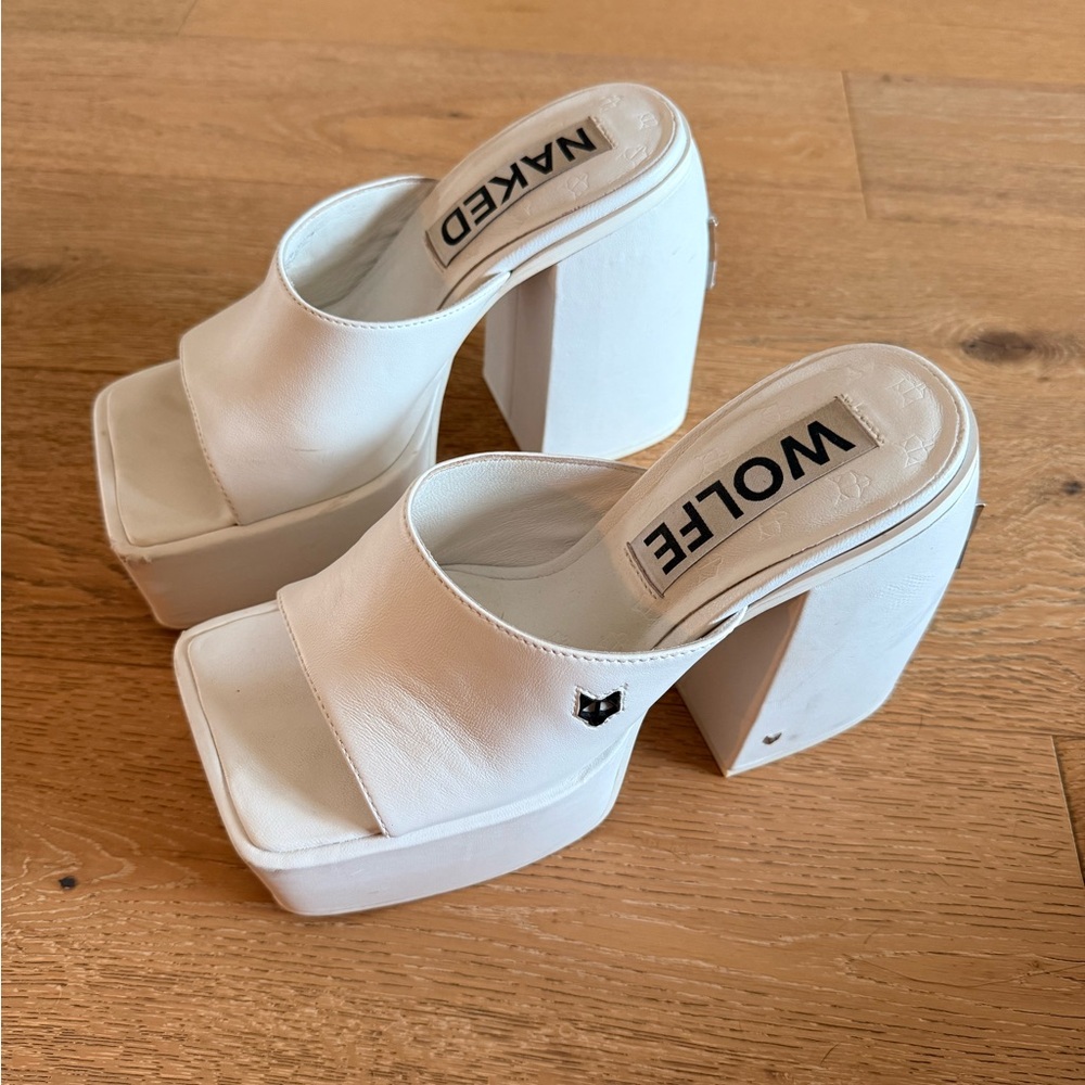 Naked Wolfe White Platform Heels